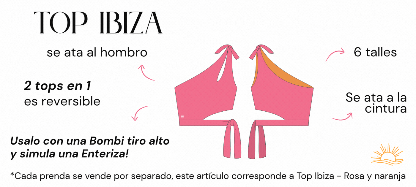 Top de bikini de un hombro, reversible en rosa y naranja
